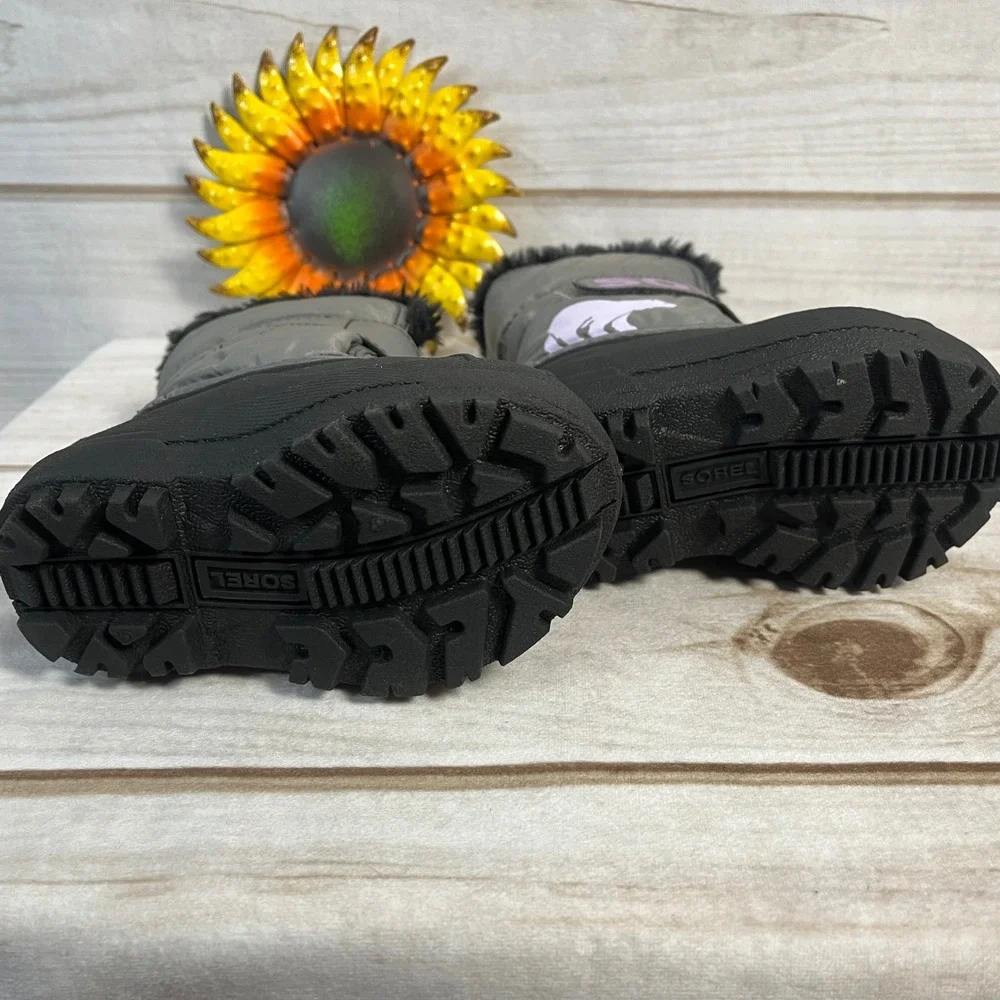 Toddler Sorel Winter Snow Commander Boots Gray Purple Waterproof Insulated 6C